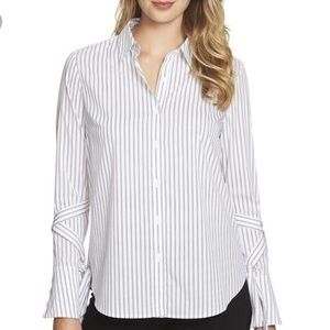 1.State Womens Striped Wrap Sleeve Button-Down Top